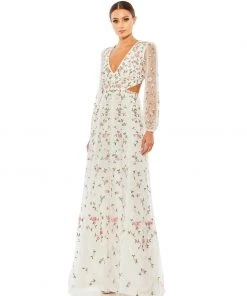 Mac Duggal Shop For Embroidered Frill Long Illusion Sleeve Gown