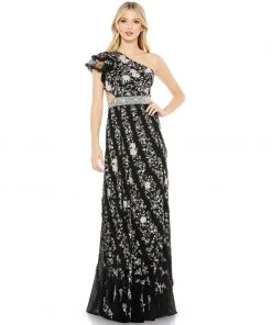 Mac Duggal Embroidered Ruffled One Shoulder Lace Up Gown Shop For 13 Mac Duggal Embroidered Ruffled One Shoulder Lace Up Gown Shop For