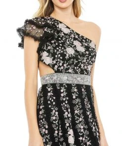 Mac Duggal Embroidered Ruffled One Shoulder Lace Up Gown Shop For 15 Mac Duggal Embroidered Ruffled One Shoulder Lace Up Gown Shop For