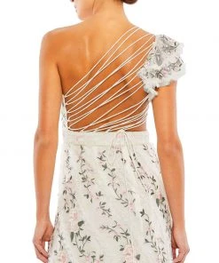 Mac Duggal Embroidered Ruffled One Shoulder Lace Up Gown Shop For 11 Mac Duggal Embroidered Ruffled One Shoulder Lace Up Gown Shop For