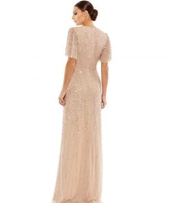 Mac Duggal Bridesmaid Dresses Embellished Flutter Sleeve Gown