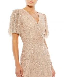 Mac Duggal Bridesmaid Dresses Embellished Flutter Sleeve Gown