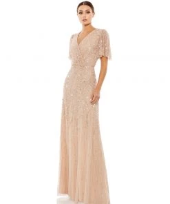 Mac Duggal Bridesmaid Dresses Embellished Flutter Sleeve Gown
