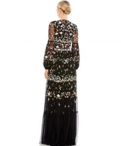 Mac Duggal Shop For Embroidered Blouson Sleeve Gown