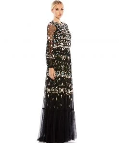 Mac Duggal Shop For Embroidered Blouson Sleeve Gown