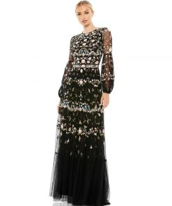 Mac Duggal Shop For Embroidered Blouson Sleeve Gown