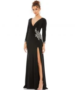 Ieena For Mac Duggal Shop For Floral Embellished Faux Wrap Jersey Gown