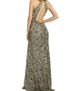 Mac Duggal Sequin Halter Open Back Gown