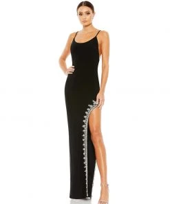 Mac Duggal Rhinestone Encrusted Side Slit Cami Bodycon Gown Shop For