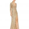 Ieena For Mac Duggal Shop For Sequined Draped 3/4 Sleeve Gown