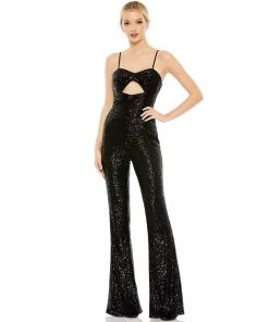 Ieena For Mac Duggal Sequined Spaghetti Strap Cut Out Jumpsuit