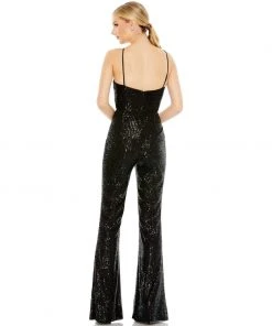 Ieena For Mac Duggal Sequined Spaghetti Strap Cut Out Jumpsuit