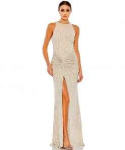 Ieena For Mac Duggal Sequined High Neck Side Knot Gown Shop For