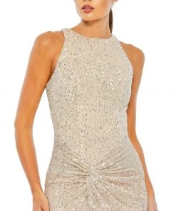 Ieena For Mac Duggal Sequined High Neck Side Knot Gown Shop For