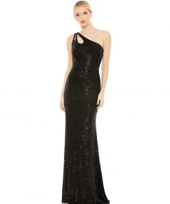 Ieena For Mac Duggal Bridesmaid Dresses Sequined Strappy One Shoulder Column Gown