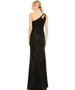 Ieena For Mac Duggal Bridesmaid Dresses Sequined Strappy One Shoulder Column Gown