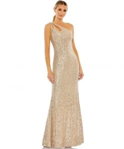 Ieena For Mac Duggal Bridesmaid Dresses Sequined Strappy One Shoulder Column Gown