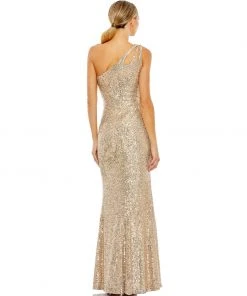 Ieena For Mac Duggal Bridesmaid Dresses Sequined Strappy One Shoulder Column Gown