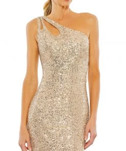 Ieena For Mac Duggal Bridesmaid Dresses Sequined Strappy One Shoulder Column Gown