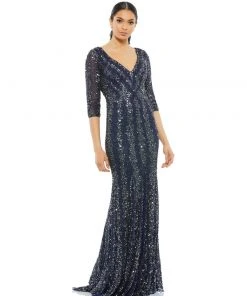 Mac Duggal Three-Quarter Sleeve Embellished Gown Shop For