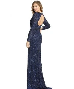 Mac Duggal Long Sleeve Embellished Gown
