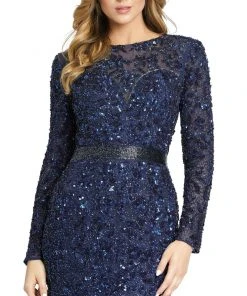 Mac Duggal Long Sleeve Embellished Gown