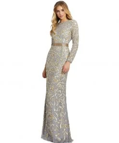 Mac Duggal Long Sleeve Embellished Gown