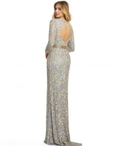 Mac Duggal Long Sleeve Embellished Gown