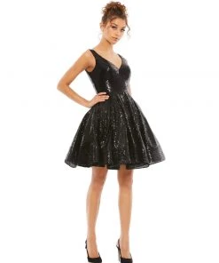 Ieena For Mac Duggal Short Dresses V-Neck Sleeveless A-Line Dress