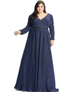 Mac Duggal Midnight Shimmering V-Neck Evening Gown (Plus) Shop For