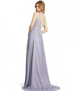 Ieena For Mac Duggal Metallic Infused V Neck Sleeveless Gown Shop For