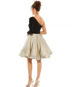 Ieena For Mac Duggal Shop For Black & Gold One Shoulder A-Line Dress