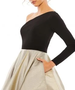 Ieena For Mac Duggal Shop For Black & Gold One Shoulder A-Line Dress