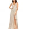 Mac Duggal Metallic Sequined Plunge Neck Gown Shop For