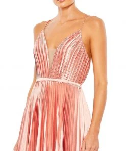 Ieena For Mac Duggal Plunge Neck Pleated Evening Gown Shop For