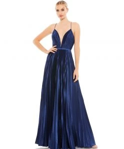 Ieena For Mac Duggal Plunge Neck Pleated Evening Gown Shop For