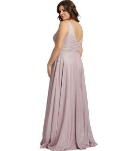 Mac Duggal Plus Size Orchid Glitter V-Neck Evening Gown | Final Sale