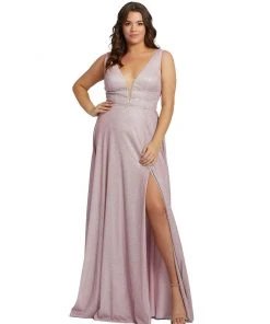 Mac Duggal sale2022 49 Mac Duggal Plus Size Orchid Glitter V-Neck Evening Gown | Final Sale