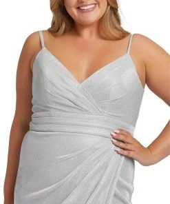 Mac Duggal Wrap Over Glitter Evening Gown | Final Sale Plus Size