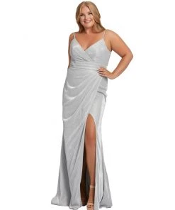 Mac Duggal sale2022 36 Mac Duggal Wrap Over Glitter Evening Gown | Final Sale Plus Size