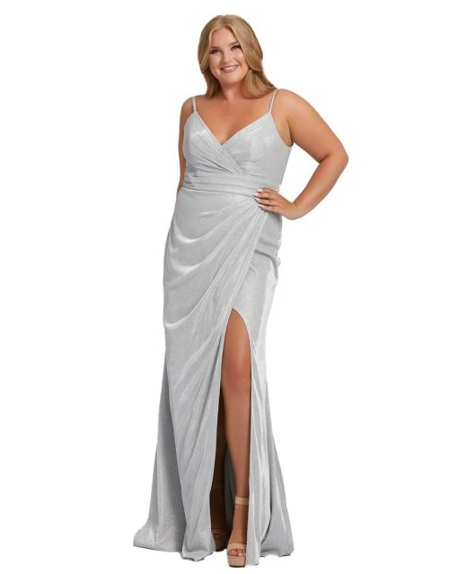 Mac Duggal Wrap Over Glitter Evening Gown | Final Sale Plus Size 1 Mac Duggal Wrap Over Glitter Evening Gown | Final Sale Plus Size
