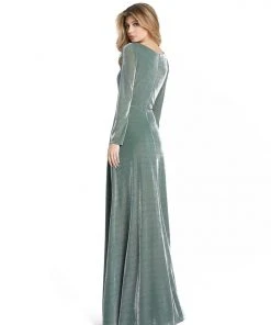 Ieena For Mac Duggal Shop For Metallic Jersey Surplice Gown