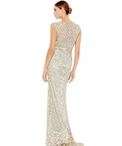 Mac Duggal Shop For Embellished Beaded Fringe Cap Sleeve Gown