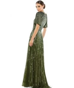 Mac Duggal Short Sleeve Ombre Sequined Evening Gown Shop For