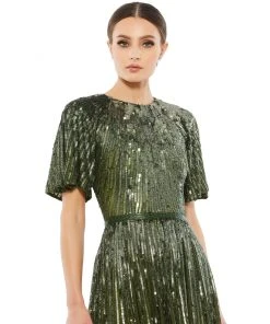 Mac Duggal Short Sleeve Ombre Sequined Evening Gown Shop For