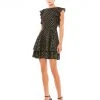 Ieena For Mac Duggal Metallic Flutter Sleeve Polkadot Dress Short Dresses