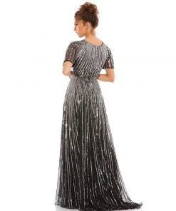 Mac Duggal Short Sleeve Ombre Sequined Evening Gown Shop For