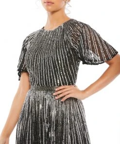 Mac Duggal Short Sleeve Ombre Sequined Evening Gown Shop For