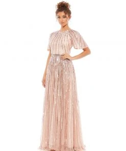 Mac Duggal Short Sleeve Ombre Sequined Evening Gown Shop For