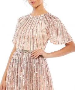 Mac Duggal Short Sleeve Ombre Sequined Evening Gown Shop For